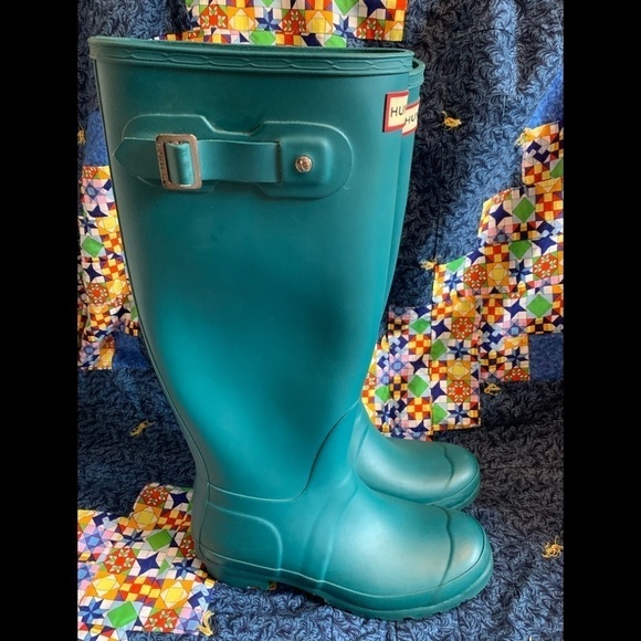 Hunter tall classic turquoise rain boots 6 - Picture 2 of 7